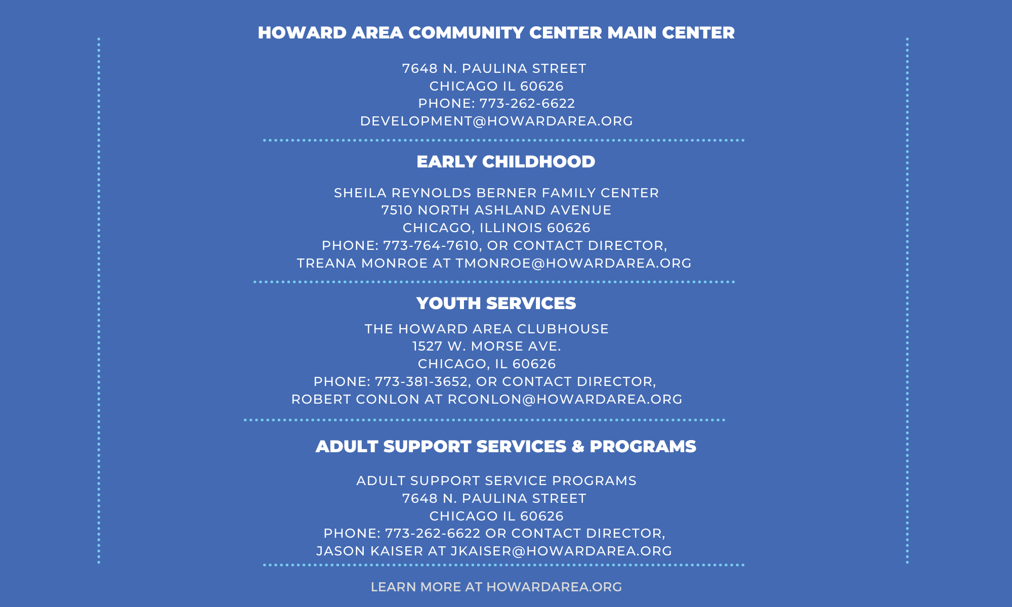 Howard and Evanston Community Center 2021 Infographic Contacts